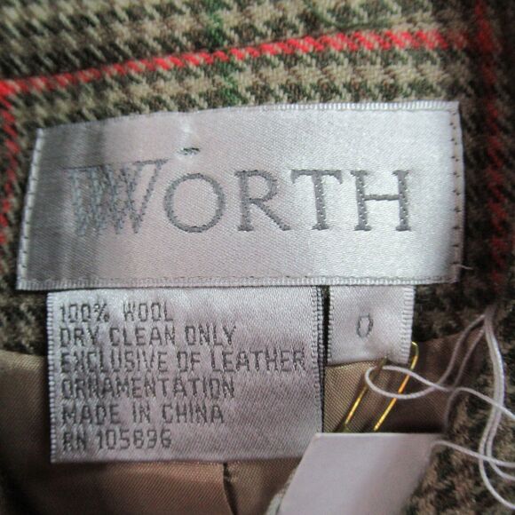 Vtg WORTH Jacket Womens Size 0 Brown Llama Fringed Plaid 100% Wool Blazer NWT - Picture 2 of 12